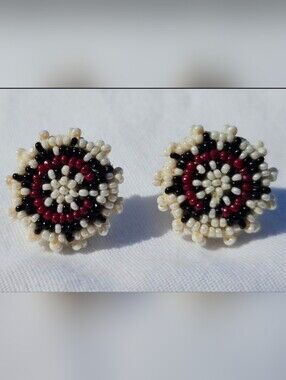 VTG Handmade Navajo Wedding Basket Seed Bead Earrings